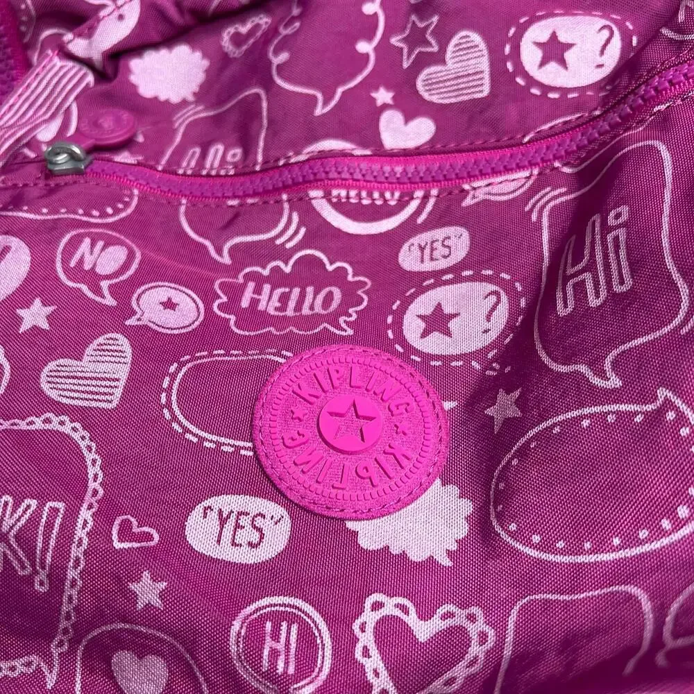 Kipling Backpack Pink Purple Print Girls School Bag Hello Hearts Stars Live.Ligh